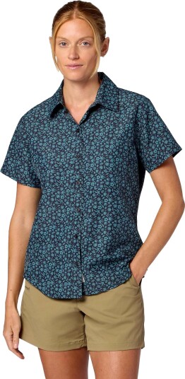 Marmot Women"s Airexchange Upf 40 Novelty Short Sleeve Shirt Blackened Gardener Art L
