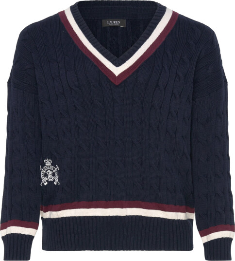 Lauren Women Cable Knit Cotton Cricket Sweater   Navy   50 52