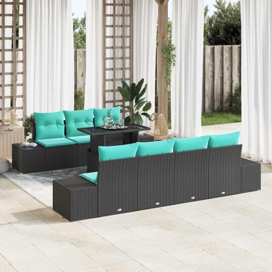 vidaXL Hagesofa Set 8 stk. 7-Antall seter Svart og turkis