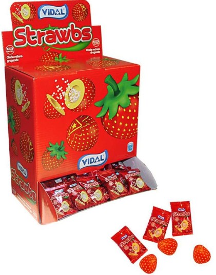 200 stk Vidal Strawbs Jordbærtyggegummi med Flytende Fyll i Dispenser Eske 1 kg 200 stk Vidal Strawbs Jordbærtyggegummi med Flytende Fyll i Dispenser Eske 1 kg