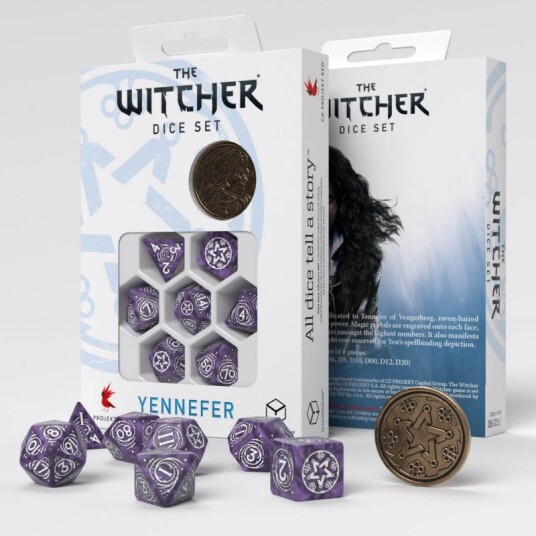 Witcher Yennefer Lilac & Gooseberries Poly Purple /White w /Coin (7) Terningsett, Witcher - Rollespill fra Outland Witcher Yennefer Lilac & Gooseberries Poly Purple /White w /Coin (7) Terningsett, Witcher - Rollespill fra Outland