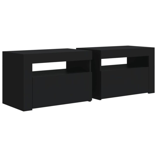 vidaXL Nattbord med LED 2 stk svart 60x35x40 cm