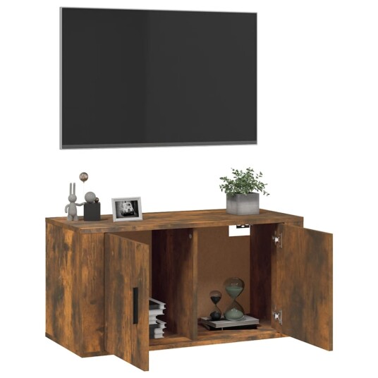  Vegghengt TV benk røkt eik 80x34,5x40 cm