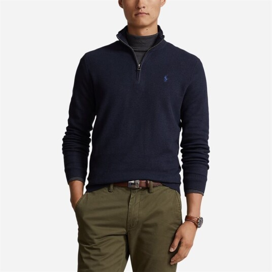 Ralph Lauren Mesh-Knit Cotton Quarter-Zip Sweater - Navy Heather Blå XXL Ralph Lauren Mesh-Knit Cotton Quarter-Zip Sweater - Navy Heather Blå XXL