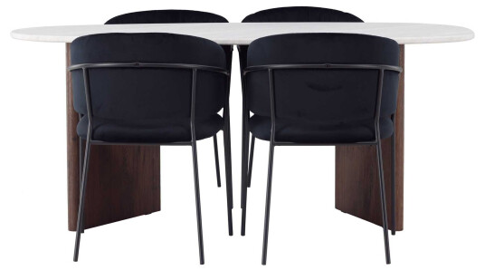 Venture Design Grönvik & Selma spisegruppe Svart/lysegrå 4 stoler & bord 180 x 90 cm