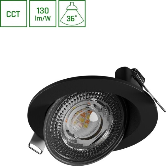 6,5W Ø10,5cm MOBILO LED downlight CCT 850lm 36° IP20 sort Dimbar : Ikke dimbar