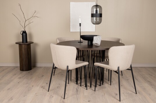 Venture Home Stone Matgruppe 120 cm Rund med 4 Modesto stoler Mørk grå