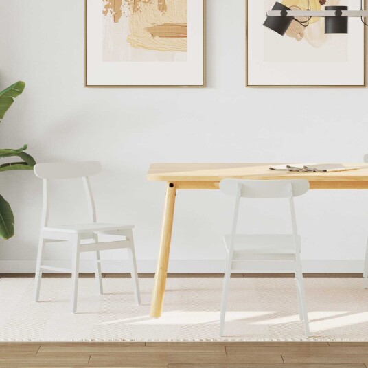 Spisestuestol 2 stk. Solid Gummitre Hvit 43 x 44,5 x 77 cm