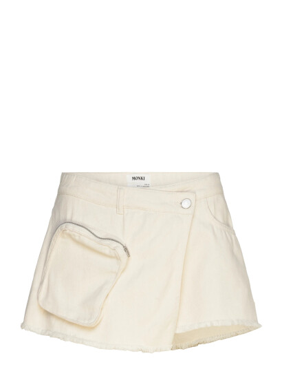 Monki Asymmetric Cotton Twill Wrap Skort - White - 38