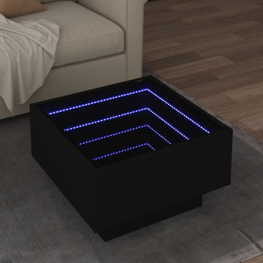 Salongbord med LED svart 50x50x30 cm konstruert tre 847505