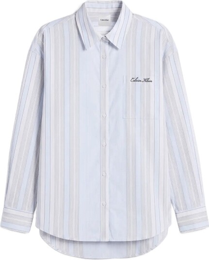 Calvin Klein Ls Button Down   Script Logo   Blue   L