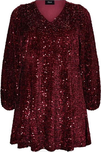 Zizzi   Paljettkjole Mjosefine L/S Abk Dress   Rød