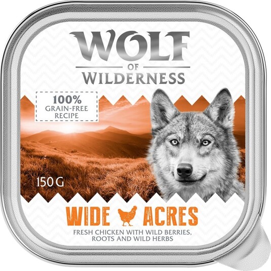 Wolf Of Wilderness Våtfôr Adult Single Protein Skåler Wide Acres Kylling 6 X 150 G