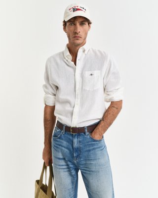Regular fit skjorte i bomullslin WHITE L