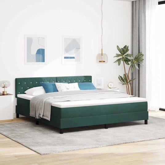 Boksmadrass med madrass & LED Mørkegrønn 180x200 cm Velur