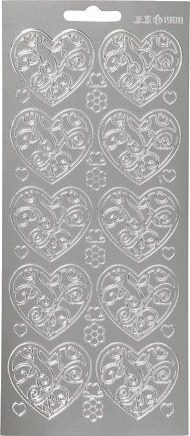 Diverse Klistremerker hjerter ark 10x23 cm sølv 1 ark