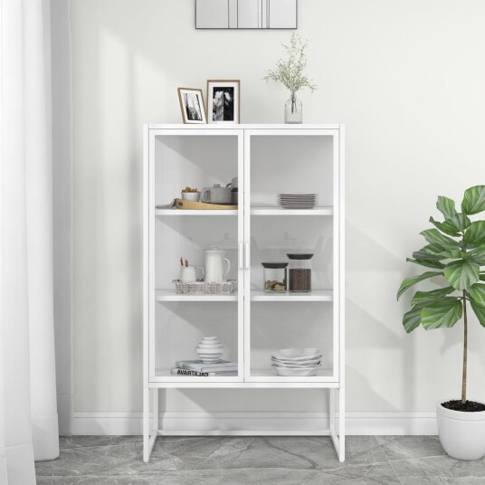 vidaXL Highboard hvit 80x35x135 cm stål og herdet glass vidaXL Highboard hvit 80x35x135 cm stål og herdet glass