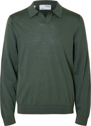 Selected Slhtray Ls Knit Merino Open Polo - Green - M