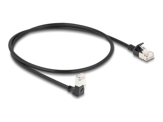 Delock Koblingskabel Rj-45 Hann Nedvinklet Til Rj-45 Hann Rett 50 Cm 4.5 Mm S/Ftp Cat 6A Halogenfri Uten Hindringer Svart