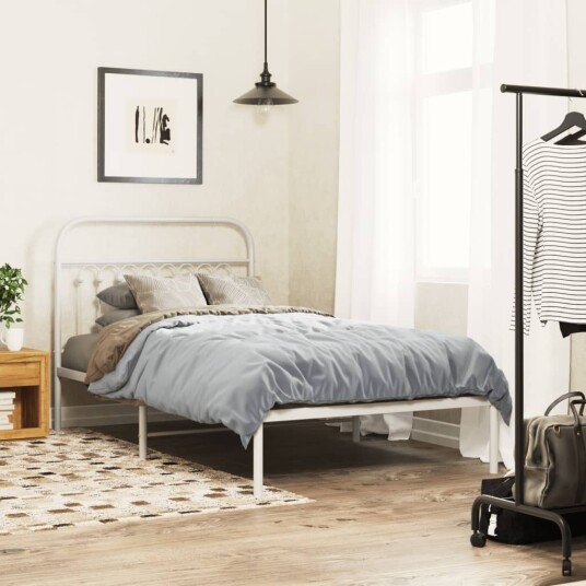  Sengeramme i metall med hodegavl hvit 100x200 cm 8721102645334