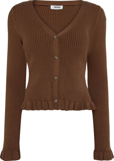 Monki V Neck Knitted Cardigan BROWN MEDIUM DUSTY XL Monki V Neck Knitted Cardigan BROWN MEDIUM DUSTY XL