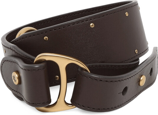 Lauren Ralph Lauren Equestrian D Ring Studded Leather Belt Brown S