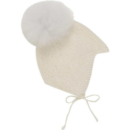 Huttelihut Off-White Bonnet Ull Strikk Alpaca Pompom 62-68