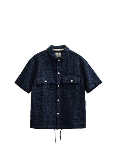 Anerkjendt Akotto Seersucker Ss Overshirt   Navy   XXL
