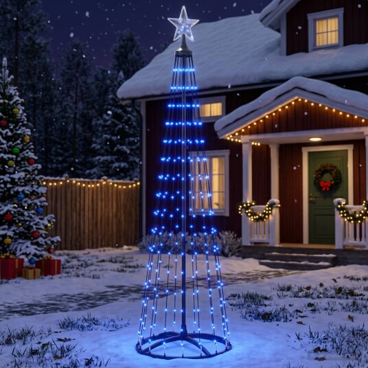 vidaXL LED-juletre 180 cm 250 LED-lys Blå Stål Hvit