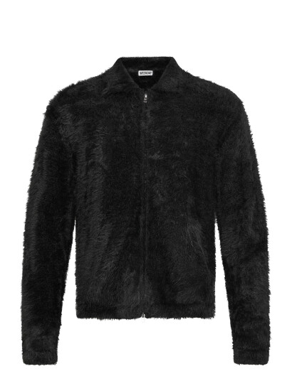 Weekday Hairy Knitted Zip Cardigan   Black   XL