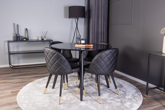 Venture Home Plaza Spisegruppe 100 cm Rund med 4 Velvet Stoler Sort/Guld