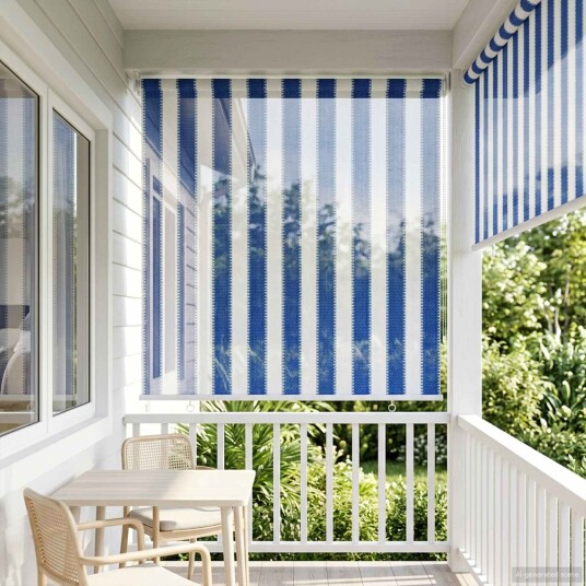 vidaXL Utendørs Rullegardin 90% UV-blokk Blå og hvit stripe HDPE