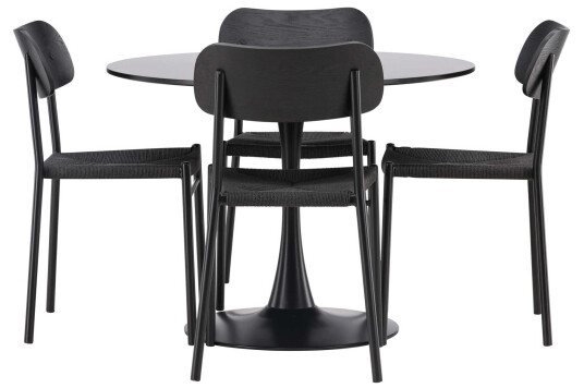 Venture Design Glade & Polly spisegruppe Svart/svart 4 stoler & bord 100 cm