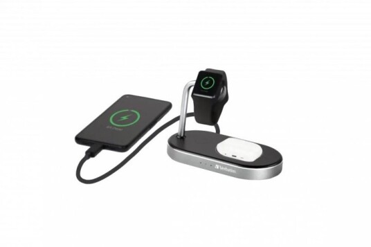 Verbatim WCS-02 3-i-1 Qi MFi Trådløs Hurtiglader med AC-adapter, Sort