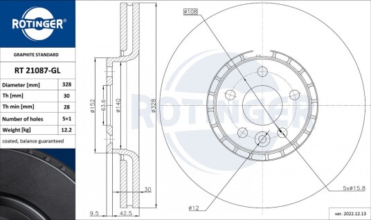 Bremseskive ROTINGER RT 21087-GL