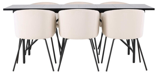 Venture Design Astrid & Berit spisegruppe Beige/svart 6 stoler & bord 200 x 90 cm