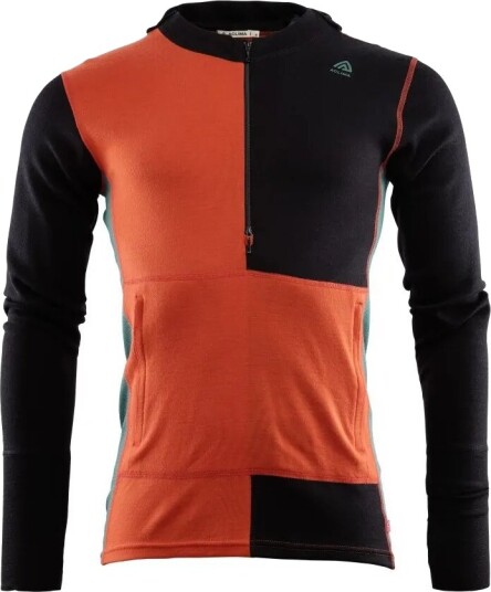 Aclima Men's WarmWool Hoodsweater with Zip Jet Black/Red Clay/North Atlantic Jet Black / Red Clay / North Atlantic S