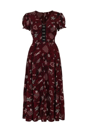 Hell Bunny Lang kjole   Doomed Dress   XS til 4XL   Damer   rød svart hvit