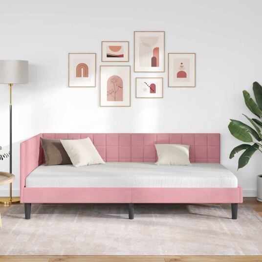 Hjørnesengramme med hodegjerde Rosa 90 cm x 190 cm Fløyel