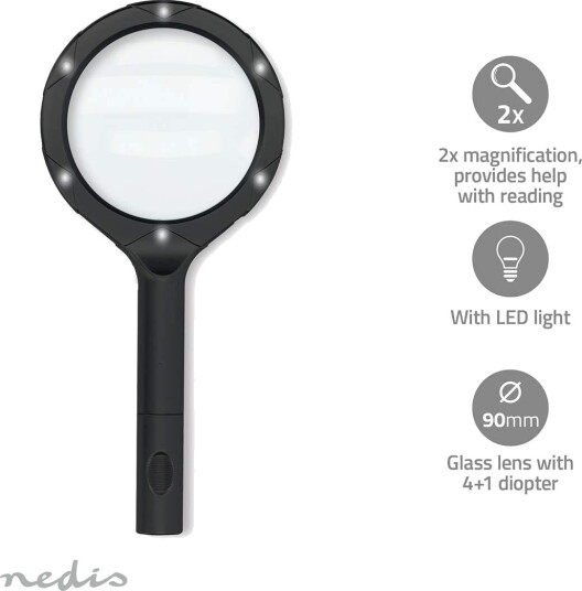 Nedis Forstørrelsesglass Med Led-Lys, Sort Nedis Forstørrelsesglass Med Led-Lys, Sort
