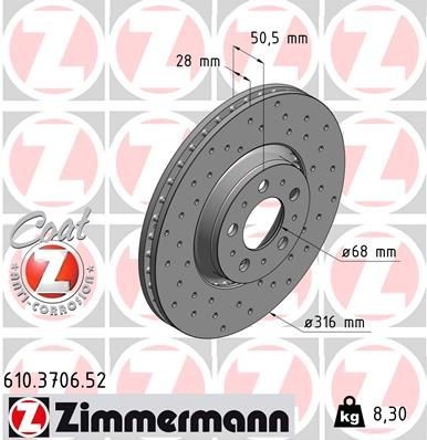Bremseskive ZIMMERMANN 610.3706.52 Bremseskive ZIMMERMANN 610.3706.52