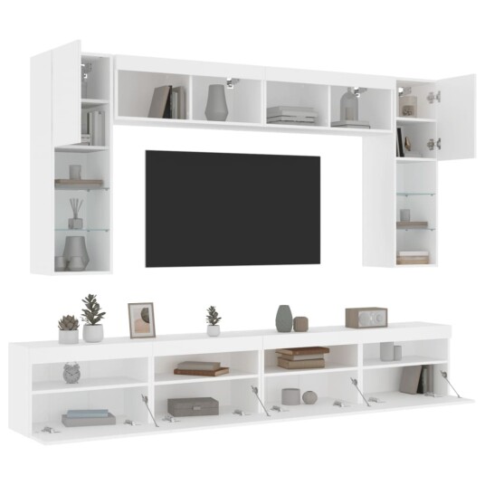 vidaXL Vegghengte TV-benker med LED 8 stk hvit 8721012471795
