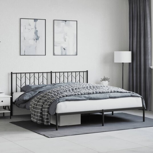 vidaXL Sengeramme i metall med sengegavl svart 180x200 cm 8721012249745