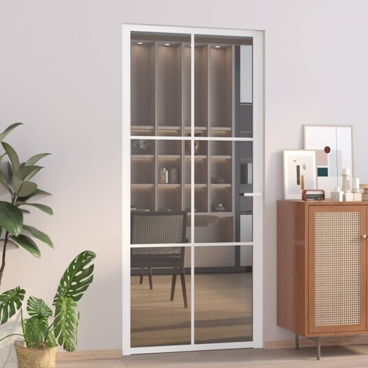vidaXL Innerdør 93x201,5 cm hvit ESG glass og aluminium
