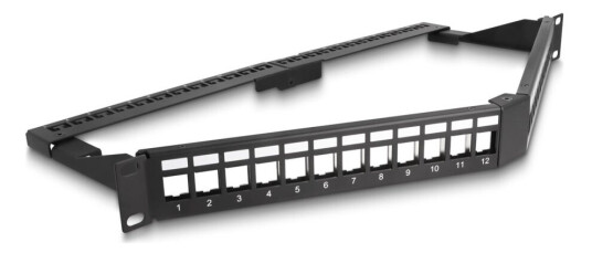Delock - Koblingspanel - Angled With Strain Relief - Skapmonterbar - Svart Ral 9005 - 1U - 19" - 24 Porter