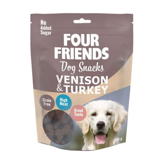 FourFriends Hundefôr Snacks Hjort og Kalkun 200 g - Kornfrie Godbiter FourFriends Hundefôr Snacks Hjort og Kalkun 200 g - Kornfrie Godbiter