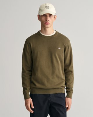 Klassisk bomullsgenser med rund hals JUNIPER GREEN S