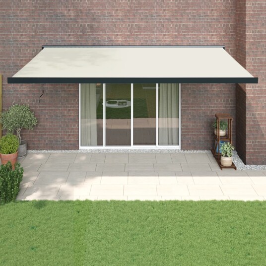 Uttrekkbar markise kremhvit 5x3 m stoff og aluminium