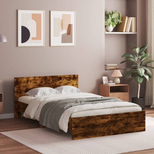 vidaXL Sengeramme med hodegavl røkt eik 120x190 cm 8721012247321 vidaXL Sengeramme med hodegavl røkt eik 120x190 cm 8721012247321