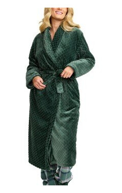 Damella Jaquard Fleece Dressing Gown Grønn polyester X-Large Dame